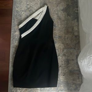 Black mini dress, white shoulder strap, size small